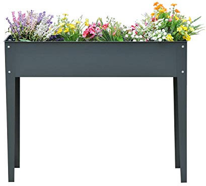 Outsunny Hochbeet, Kräuterbeet, Pflanzkasten mit 3 Abflusslöchern, Blumenkasten mit Füßen, Metall, 100 x 30 x 80 cm