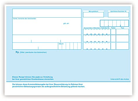 Privatrezepte A6 quer, 200 Blatt, chipkartengerecht, mit PZN Feld, blau, 80 g/m²