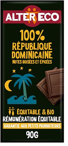 ALTER ECO - Tablette Chocolat Noir 100 % - Puissant et Acidulé - Bio & Équitable - Origine République Dominicaine - 90 g