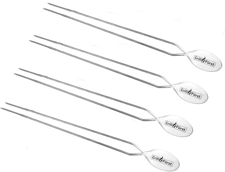 Grillfürst 2 x 2er Set Premium Edelstahl Grillspieße - Doppel Grillspieße aus Metall - Skewers für Schaschlik, Gemüse, Fleisch, Garnelen u.v.m., 4 Stück je 35 cm