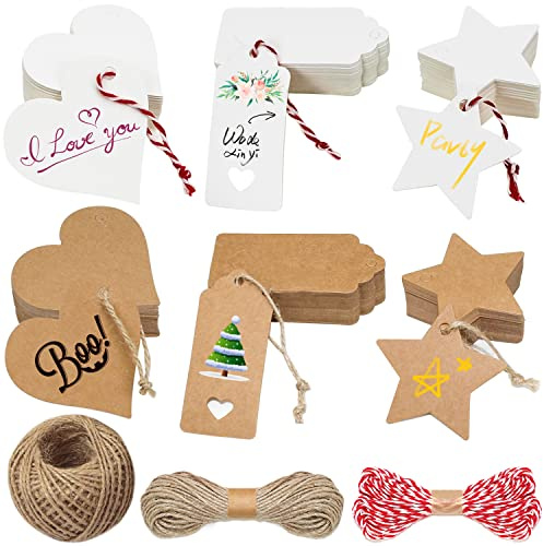Etichette Carta Kraft Tag Regalo Per Bomboniere 300 Pezzi Tags Cartoncino Handmade Etichette Personalizzate con Corda Canapa per Natale Matrimonio Compleanni Comunione Cartellini Prezzi