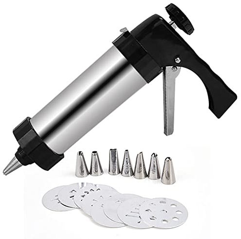 LTLWSH Pressa per Biscotti in Acciaio Inossidabile Pistola Sparabiscotti Professionale Macchina per Biscotti Manuale Sparabiscotti Professionale con 8 Pezzi Dischi Decorativi 8 Pezzi Ugelli