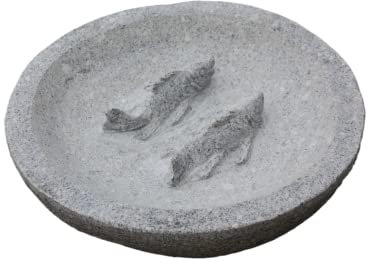 Steinfiguren Horn Vogeltränke Fische aus Granit für den Garten zudem Frostsicher Neu und Witterungsbeständig