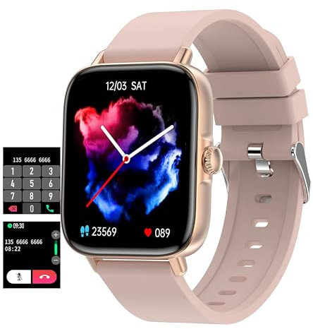 Fitnessuhr Damen Uhr mit Blutdruckmessung Pulsuhr Fitness Tracker Smartwatch Smart Watch mit Whatsapp Funktion Uhren Telefonieren mit Lautsprecher Schrittzähler Damenuhr Sportuhr Rosegold Rosa