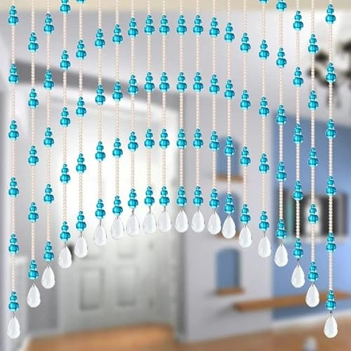Rekelola Hanging Glass Door Beads Beaded Curtains Valance Self-Adhesive for Doorways Crystals Stran Arched Windows, Clear Crystal Room Bead Partition Curtain Door Frame Beads for Doorways Closets 4