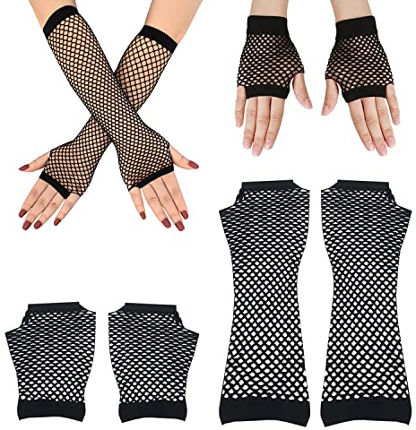 XPOOP 2 Paires Gants Résille Courts et Longs, Gants Résille, Gants Longs en Résille, Mitaines en Résille, Paire de Gants Résill, Gants Resille Noir pour Femmes Fêtes Gants de Déguisement