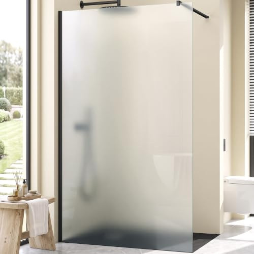 Mai & Mai Box Doccia Walk-In 100x200cm, Parete Doccia in Vetro Smerigliato 8mm Vetro di Sicurezza ESG con Rivestimento Nano Profilo Parete Nero MMBR3