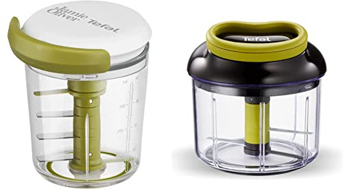 Jamie Oliver by Tefal K16441 Jamie Oliver Chop & Shaker | ohne Strom |450 ml weiß/grün & K13204 Ingenio 5-Sekunden-Zerkleinerer ohne Strom | Fassungsvermögen: 900ml Schwarz/Grün/Transparent