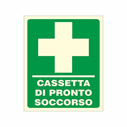 CARTELLO SEGNALETICO LUMINESCENTE - Cassetta di pronto soccorso - Adesivo Luminescente O Pannello Rigido Luminescente (ADESIVO 20X31 CM)