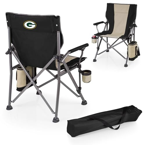 Picnic TIME NFL Green Bay Packers Outlander Folding Camping Chair with Cooler, Heavy Duty Beach Chair, (Black)