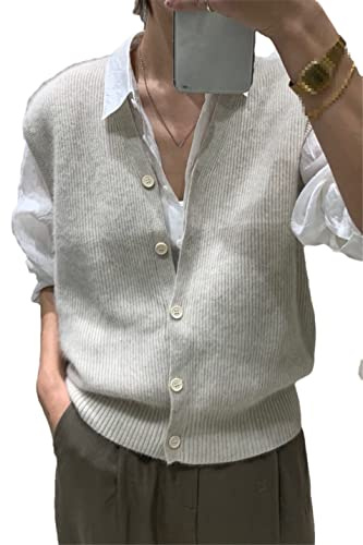 100% Kaschmir V-Ausschnitt Cardigan-Weste Damen ärmelloses Cardigan-Pullover Einfarbig Lässig Lockere Weste, grau, L