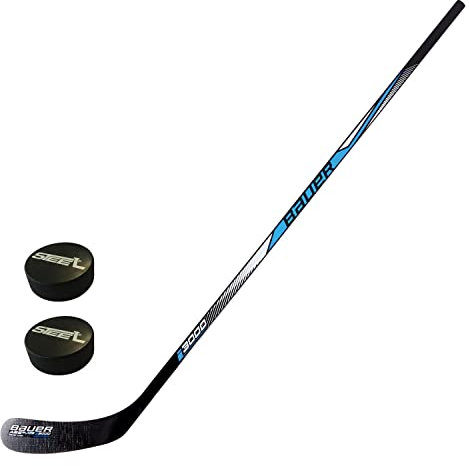 STEEL Eishockey Schläger Bauer Set mit Zwei Pucks - Modell Bauer i3000 inkl. 2xPucks für Erwachsene, Kinder und Kleinkinder (Links - Linke Hand unten, Senior - 150cm)