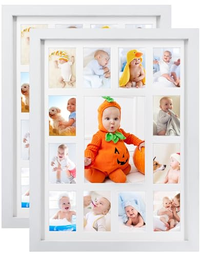 GMFrames Weiß Schuljahre Bilderrahmen Abschluss Bilderrahmen Collagesrahmen mit Passepartout, Zeigt EIN 13x18cm -Foto und EIN zwölf 6x9cm Bildan 2er Set