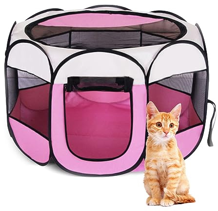 Recinto Cani da Interno, 74x74x43cm Recinto per Gatti, Box Pieghevole per Cane, Gabbia per Gatto Esterno, Box per Cucciolo Gattini Conigli, Rosa