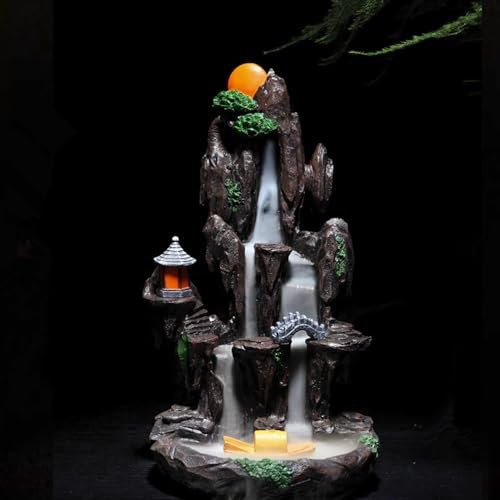 TANZEQI Wasserfall Räuchergefäß Feng Shui Ornamente, Zen Rückfluss Räucherstäbchenhalter und Brenner Wasserfall, mit 130 Rückfluss Räucherkegel, Aromatherapie Ornament Wohnkultur