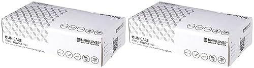 Hygiplas Unigloves Unicare Clear Vinyl GS0065-A Examination - Multipurpose, Powder Free and Latex Free Disposable Gloves, Box of 100 Gloves, Clear, Extra Large (Pack of 2)