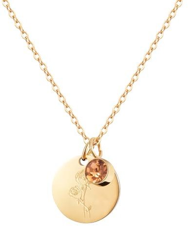 YeGieonr Kette mit Geburtsblume, Edelstahl Halskette Damen Gold - Wasserfest Goldene Modeschmuck für Frauen, Geschenke