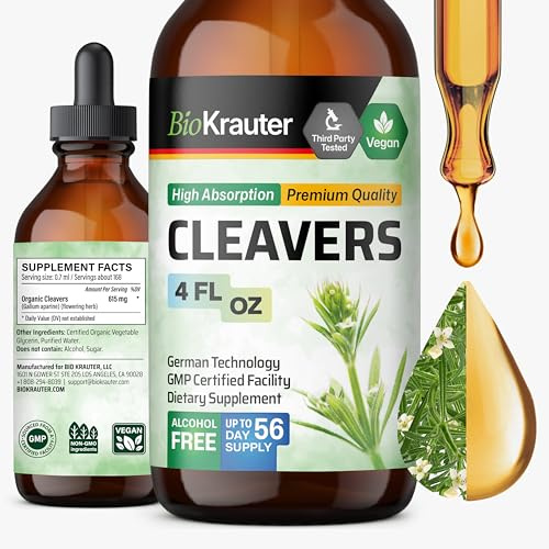 BIO KRAUTER® Cleavers for Lymphatic Support - Pure Vegan Cleavers Lymphatic Drainage 615 mg per Serving 4 Fl.Oz 56-Day Supply - Supplement for Cleanse & Detox - Alcohol & Sugar Free