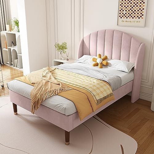 LATICO Polsterbett 90x200 mit Lattenrost und Kopfteil, Bett 90x200 Jugendbett, Einzelbett, Samt, Rosa, Ohne Matratze