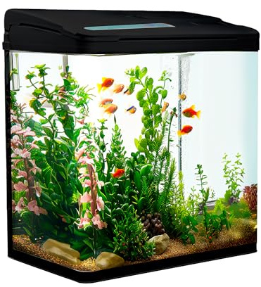 VIALIA Aquarium Komplettset mit LED-Beleuchtung, Pumpe und Filter, 30x20x32 cm, 18 Liter, Schwarz, Glasbecken für Fische und Wasserpflanzen