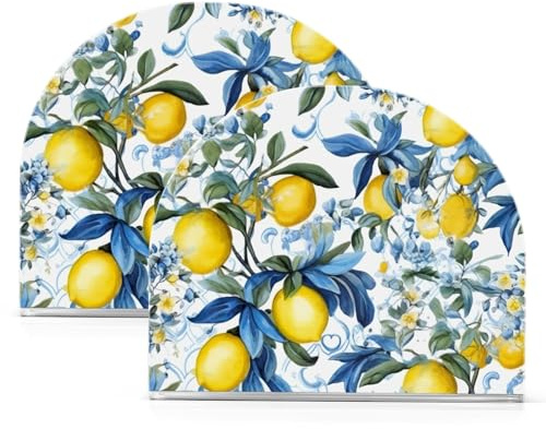 Serviettenhalter im sizilianischen Stil, gelbe Zitronen, blaue Blumen, für Tische, Acryl, Cocktail-Papierserviettenhalter, stehender Serviettenhalter für Party, Hochzeiten, Veranstaltungen, Picknick,