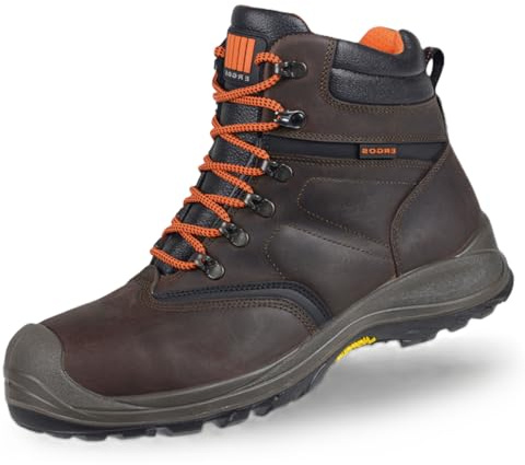 Ergos Alpen S3 Hi HRO SRC | Chaussures de Sécurité Montantes Professionnelles | Résistante à la Chaleur | Semelle Vibram pour adhérance Renforcée | Mixte | Marron | 39
