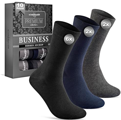 10 Paar Socken Herren 43-46 Baumwolle Business Socken Atmungsaktive Herrensocken, Anzugsocken 15800 (6x schwarz, 2x grau, 2x navyblau)