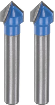 QUARKZMAN 2pz Fresa per Router 0,4 Dia 1/4 Attacco 90 Gradi Fresa a Candele Tipo V in Carburo per Lavorazione Legno Falegnameria Incisione Bordi Rifilatore Cutter Strumenti