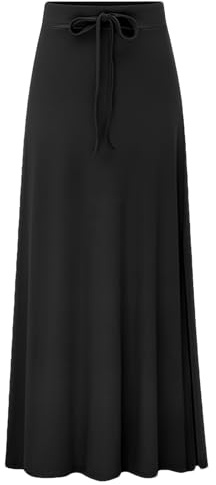 rismart Damen Hohe Taille Rock Maxi Lang Länge Knöchellang Lässig Baumwoll Mischung Röcke XS-4XL Schwarz,3XL