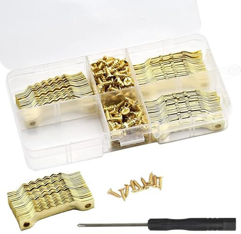 100 ganci e 200 viti con un cacciavite per cornice portafoto a doppio foro in metallo per fissaggio fotografico appeso cornice poster tela lavoro