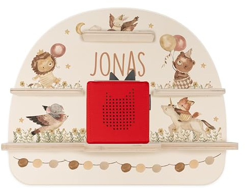 Kidsmood - Tonie Regal personalisiert mit Namen – Wandregal für Toniebox 2 & Figuren | Abgerundete Ecken & Kanten Inkl. Metallplättchen für Tonie Hörfiguren | Kinderzimmer Regal für Mädchen & Jungen