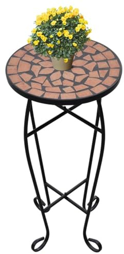 Homgoday Table Mosaïque Résistante aux Intempéries, Diamètre 30 cm, Terre Cuite et Noir - Design Élégant et Stable
