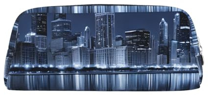 ASPOIJHN Chicago Reflektiertes, vielseitiges Leder-Federmäppchen, stilvolle Aufbewahrungstasche für Schule, Büro, Schreibwaren, Kosmetiktasche, Münzen-Organizer, silber, Einheitsgröße, Krawattenetui
