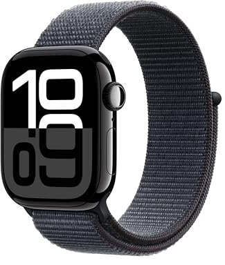 Apple Watch Series 10 GPS Smartwatch con Caja de Aluminio Negro Brillante de 42 mm y Correa Loop Deportiva Tinta - Talla única. Monitor de entreno, Pantalla Retina Siempre Activa y Neutro en Carbono