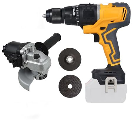 Akku Bohrschrauber, mit Winkelschleifer Modules, für Makita 20V, 2 in 1 Akkuschrauber und Winkelschleifer Set (ohne Akku, ohne Ladegerät), 19 Drehmomentstufen