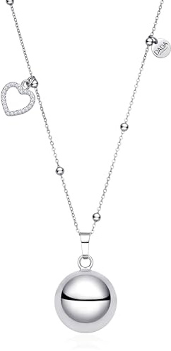Dada Gioielli Collier Femme avec Pendentif Sphère et Charms Symboliques – Acier Inoxydable Hypoallergénique – Trèfle, Cœur, Tétine, Petit Pied 1/2 Cœurs, Arbre de Vie, Ourson