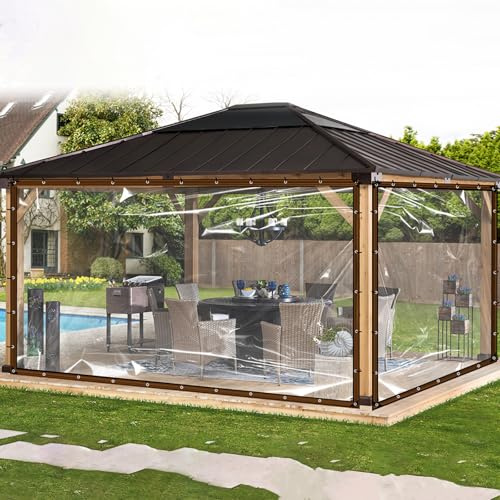 10X13FT 2P Clear Waterproof Tarps(Increase Grommets,Windproof Rope,Ties) Poly Tarpaulin Outdoor Garden Rainproof Covering,Clear Vinyl Tarp for Patio Covering Henhouse Porch Canopy Plant Camping