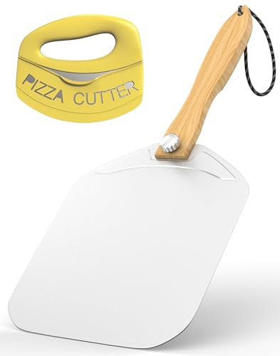 Meykwod Pizza Peel 14''x16'' inch, Aluminum Pizza Paddle, Metal Pizza Peel, Pizza Spatula for oven, with Foldable Wood Handle, Pizza oven