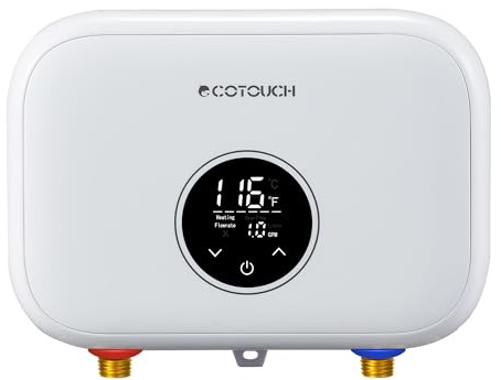 Tankless Water Heater Electric, ECOTOUCH 6kW 240V Point of Use Water Heater on Demand Water Heaters Instant Hot Water Heaters ETL Certificated Self-modulation ECO60SE White