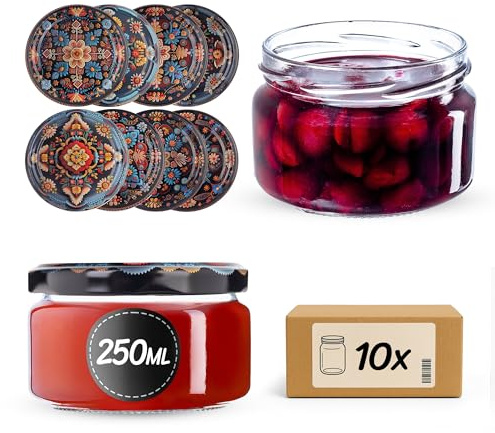 KADAX 10er Set Marmeladengläser 250ml TO82 Symmetrische, Einmachgläser Vorratsgläser Mason Jar mit Schraubdeckel, Luftdichte Schraubgläser, Honig & Konfitüre