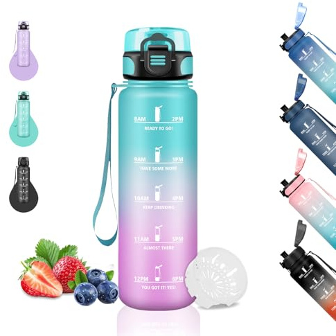 Grsta 500ml Gourde Enfant, Gourde Graduée, Anti-Fuite, Facile à Nettoyer, Motivation, avec Slogan de Motivation, Reutilisable pour l'École, Velo, Bureau, Voyage, Extérieur, Vert-Rose