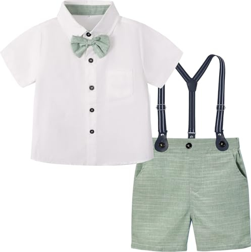 mintgreen Ensemble Bébé Garçon Mariage Costumes Enfant Gris | Bébé Garçon Costume Baptême Ensemble, Mariage Tenue Cérémonie Chemise Pantalon Bretelles Doux Respirant