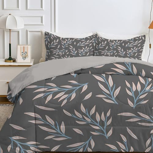 SYHIEGO Blätter Bettdecke 135x200 cm, 4-Jahreszeiten Steppdecke, Waschbare Ganzjahresdecke ohne Bezug, Pflanzen Muster Weiche Schlafdecke, Einzelbettdecke, Braun -Ea98