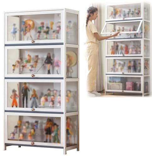 MDDKOP 5 Schicht Sammlervitrine, glasvitrine stehend, Acryl-Sammlungsvitrine, Kuriositätenschränke mit Glastüren Vitrine für Miniaturmodelle von Autos, Figur, Modellbau(Weiß,70x33x140cm)
