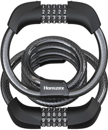 Honszex E Scooter Schloss, 5-stellig Kabel Schloss für E Scooter/Roller, Handschellenschloss, Zahlenschloss-Doppelschloss, Fahrradschloss, 105cm x 12mm, E Scooter Zubehör