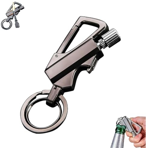 Keychain Lighter, Permanent Match Infinity Lighter with Multitool Keychain Bottle Opener, ultifunctional Adventure Lighters, Emergency Light Equipment (Black)