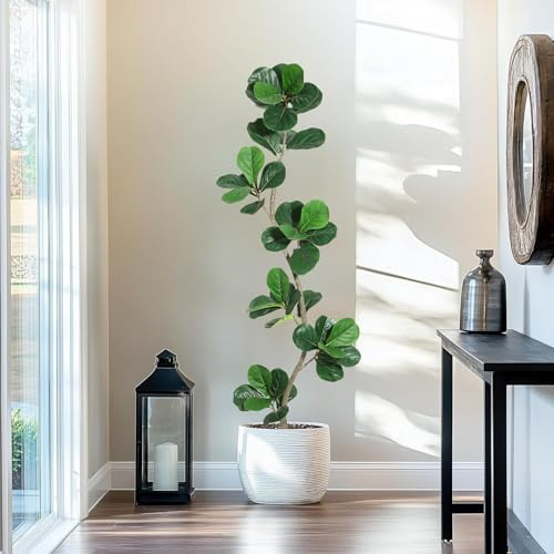 Garvee Planta Artificial Ficus Lyrata, Higuera Lira de 180 cm con Maceta Incluida, Árbol Decorativo de Plástico Realista para Interior Salón Hogar y Terraza Exterior