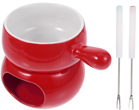 ARTSEWPLY Set Fonduta di Cioccolato in Ceramica e Acciaio, Portacandele, Manico Portatile e 2 Forchette per Fonduta di Formaggio e Gelato, Adatto per Uso Domestico e Feste