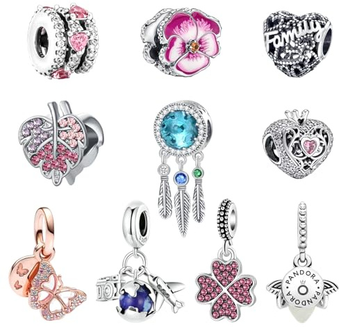 10Pcs Bracelet Charms, Charm's for Pandora Bracelet, Sparking Charms Gift, Sparking Silver Charm's, Cubic Zirconia Metal Charm for Women Friends Family Birthday Anniversaries