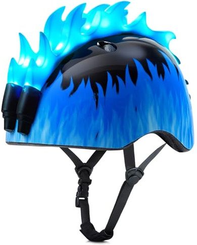 EllaSeek Kinder-Fahrradhelm mit LED-Mohawk-Lichtern, verstellbarer Kleinkind-Helm, Alter 3–8 Jahre, für Jungen und Mädchen, für Fahrrad, Roller und Skateboard